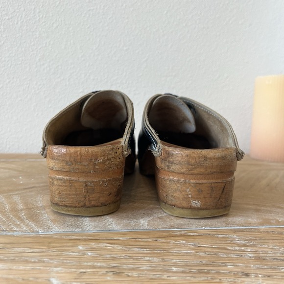 Bastad Original Leather Swedish Clogs Blue Tie Size 36 Cottage Core European - Picture 7 of 11